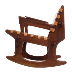 Leather Brazilian Modernist Walnut Rocking Chair