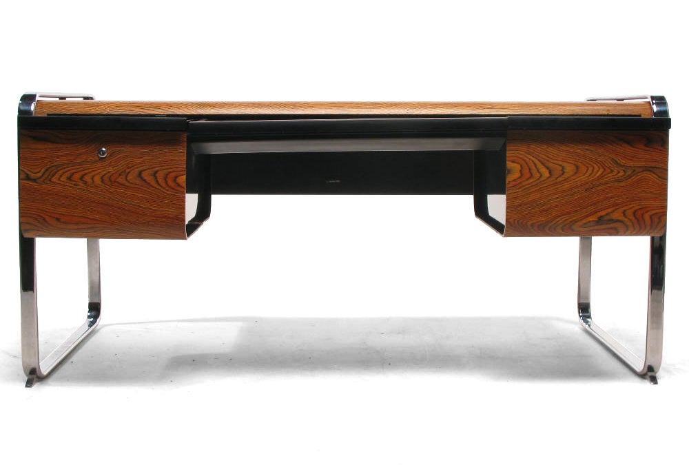 Late 20th Century Peter Protzman for Herman Miller Zebrawood and Chrome Desk For Sale