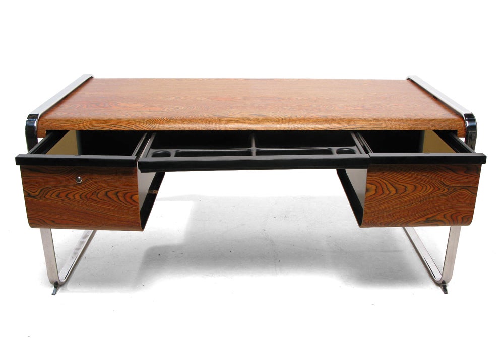Peter Protzman for Herman Miller Zebrawood and Chrome Desk For Sale 1