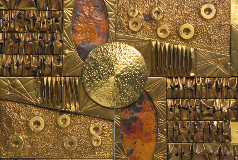 20th Century Brass Bas Relief Sculptural Wall Hanging For Sale