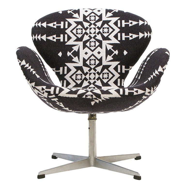 Arne Jacobsen for Fritz Hansen Swan Chair in Pendleton Fabric