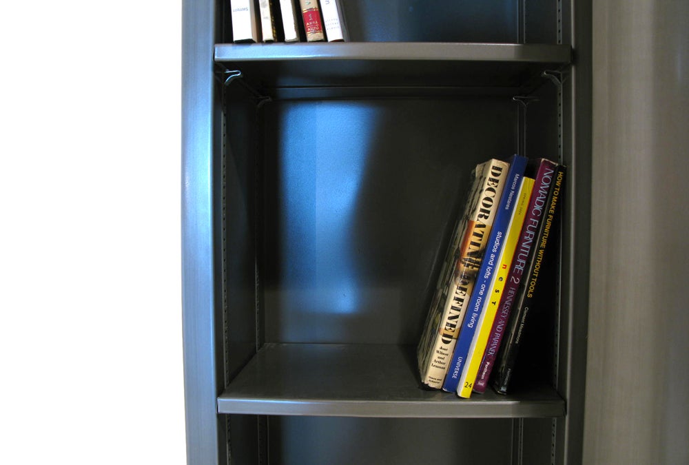 Steel Handmade Riveted Wing Bookshelf In Excellent Condition For Sale In Portland, OR