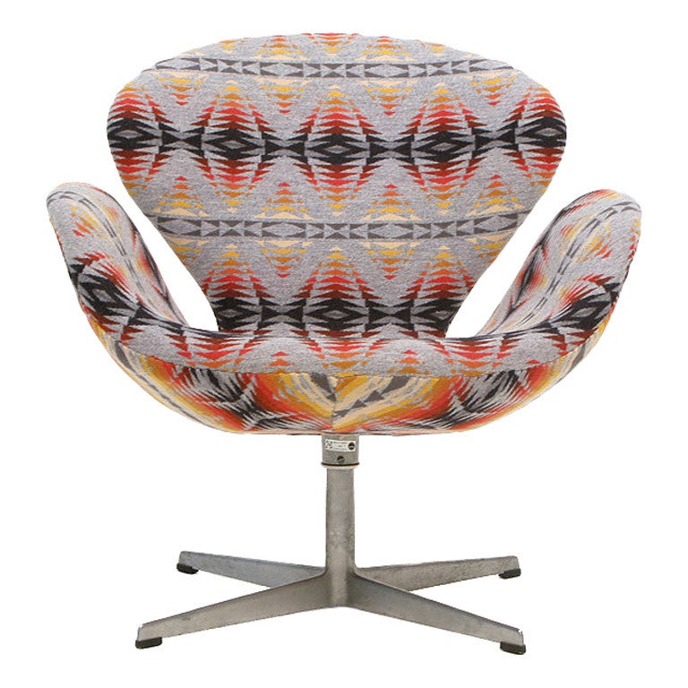 Arne Jacobsen for Fritz Hansen Swan Chair in Pendleton Fabric
