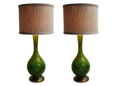 pair of green drip glaze lamps