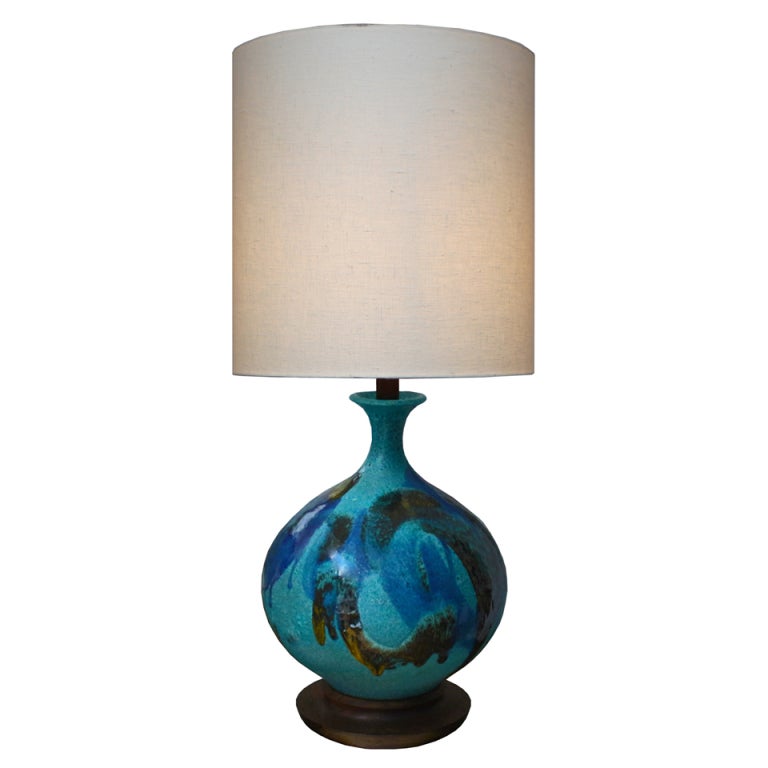 vintage blue pottery lamp at 1stDibs