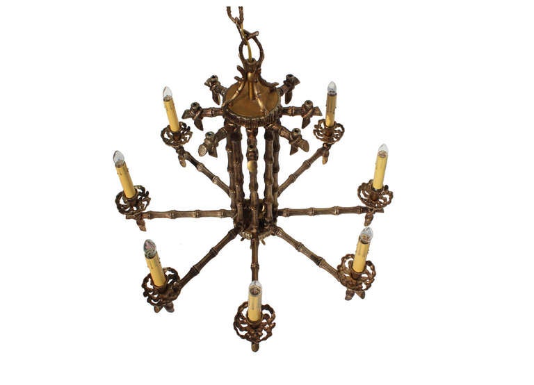 Hollywood Regency brass faux bamboo chandelier