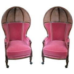 pair of antique spanish caned canopy chairs