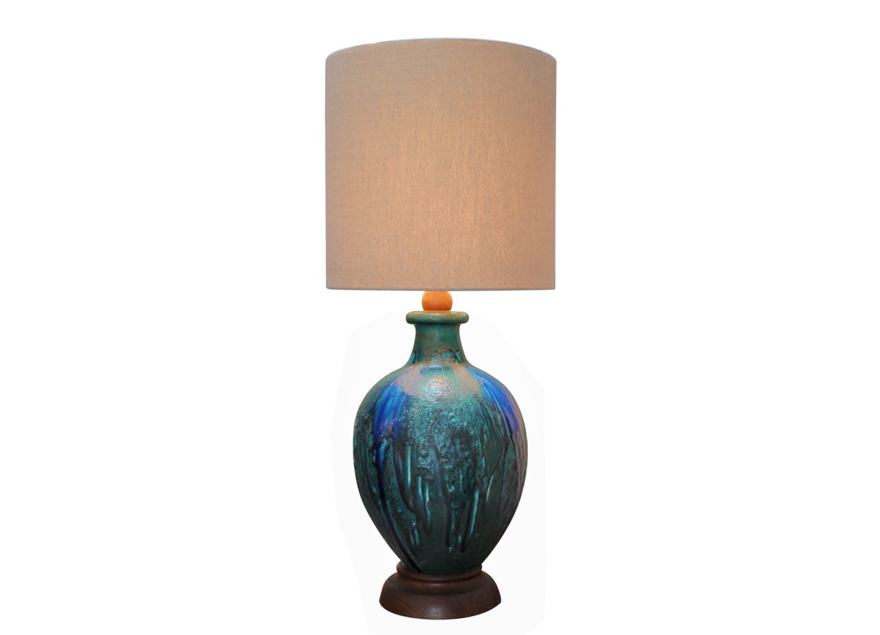 large blue pottery lamp at 1stDibs