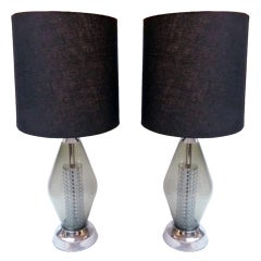 pair of Vintage smoke glass lamps