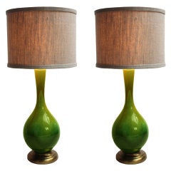 Pair of Green Drip Glaze Lamps
