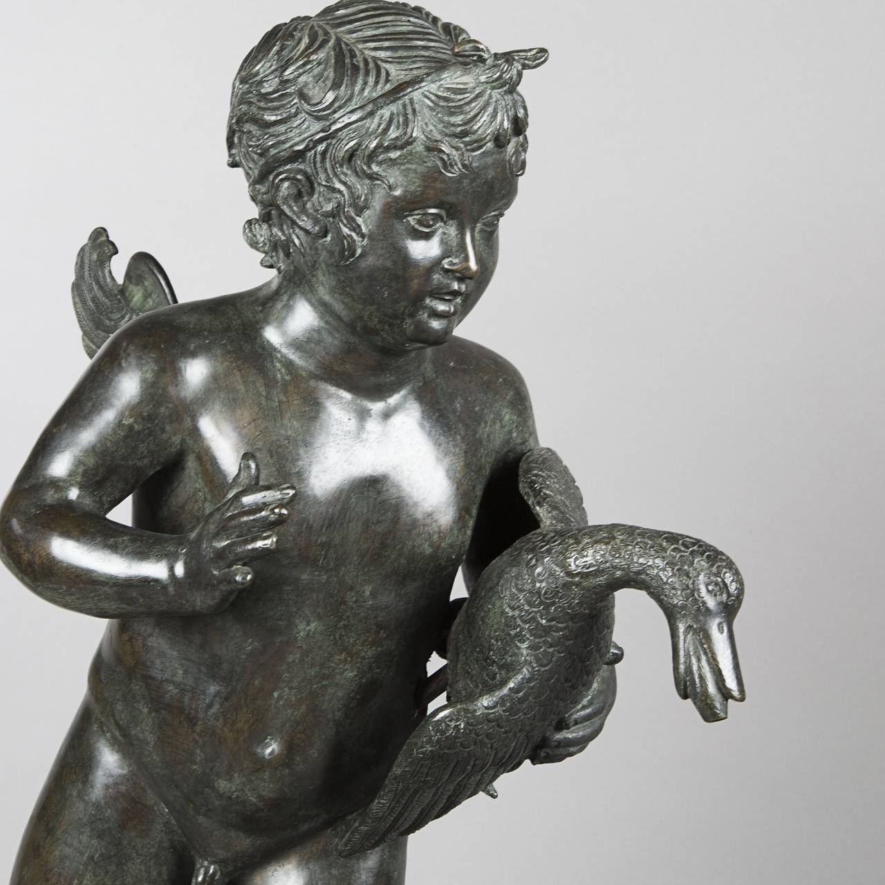 Italian Fountain Figuring a Cupid and a Duck in Bronze, Italy, Early 19th Century For Sale