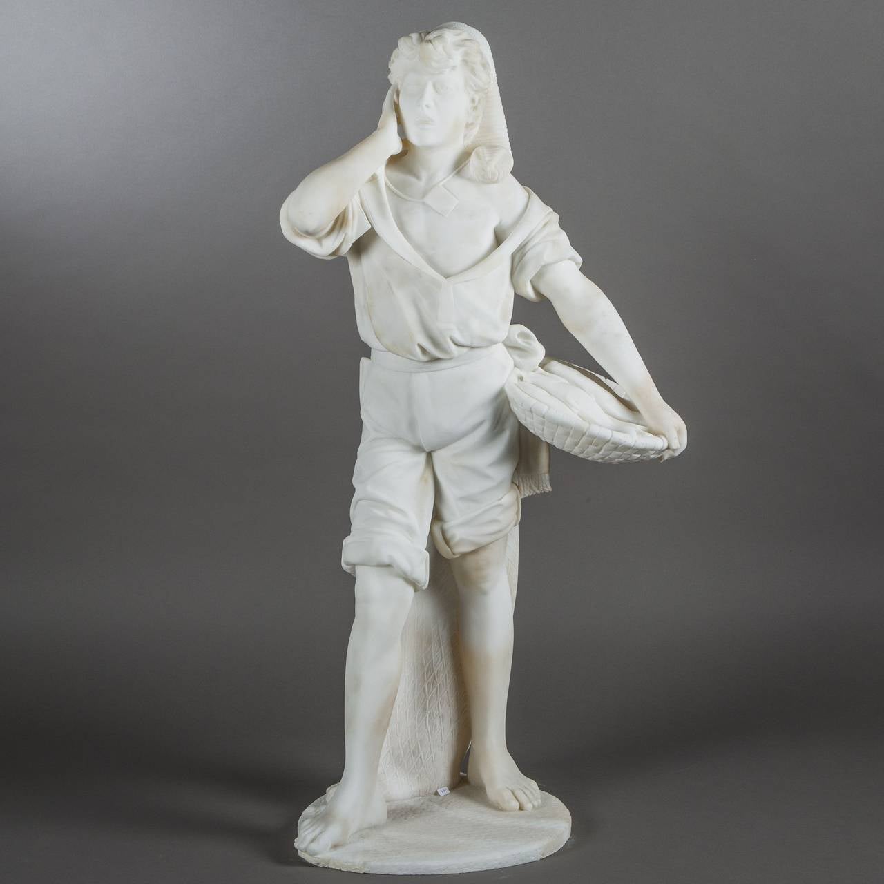 Italian School Late 19th Century Marble Sculpture, "The Way Back After Fishing"