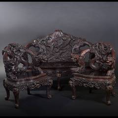 Carved Wood Sofa and Armchairs. China, Circa 1900