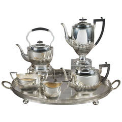 Walker & Hall, Sheffield, Sterling Silver Tea and Coffee Gadrooned Set, 1901