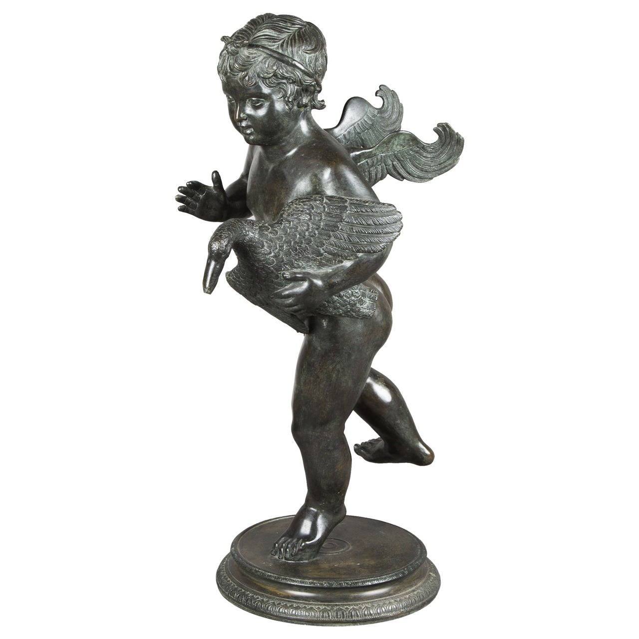 Fountain Figuring a Cupid and a Duck in Bronze, Italy, Early 19th Century For Sale