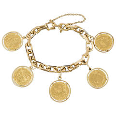 Yellow Gold Bracelet with Five Gold Coin Charms