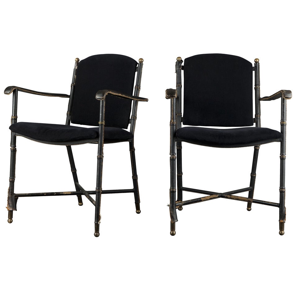 Jacques Adnet. Rare pair of guest armchairs For Sale