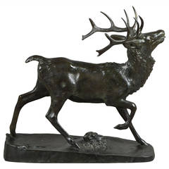 Antique Antoine Louis Barye Large Standing Bronze Stag