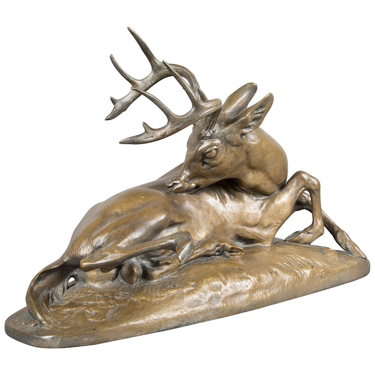 Antoine Louis Barye "Virginia Stag, Lying" in Bronze For Sale