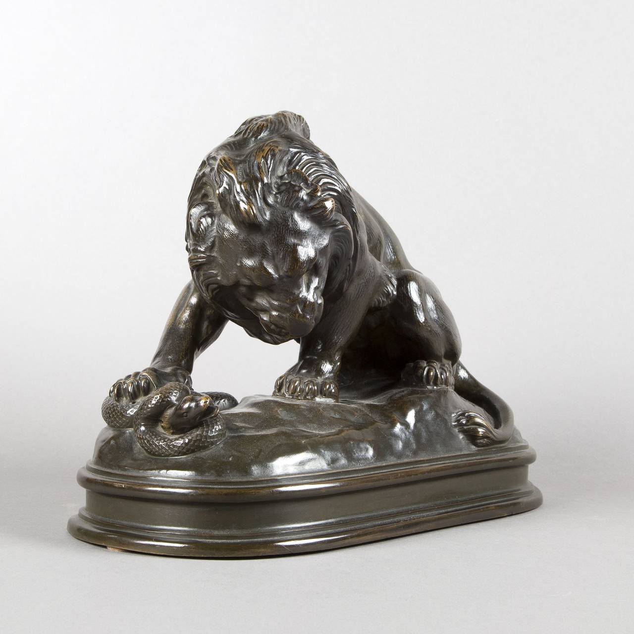 After Alfred Barye 'Lion Killing a Snake' in Bronze