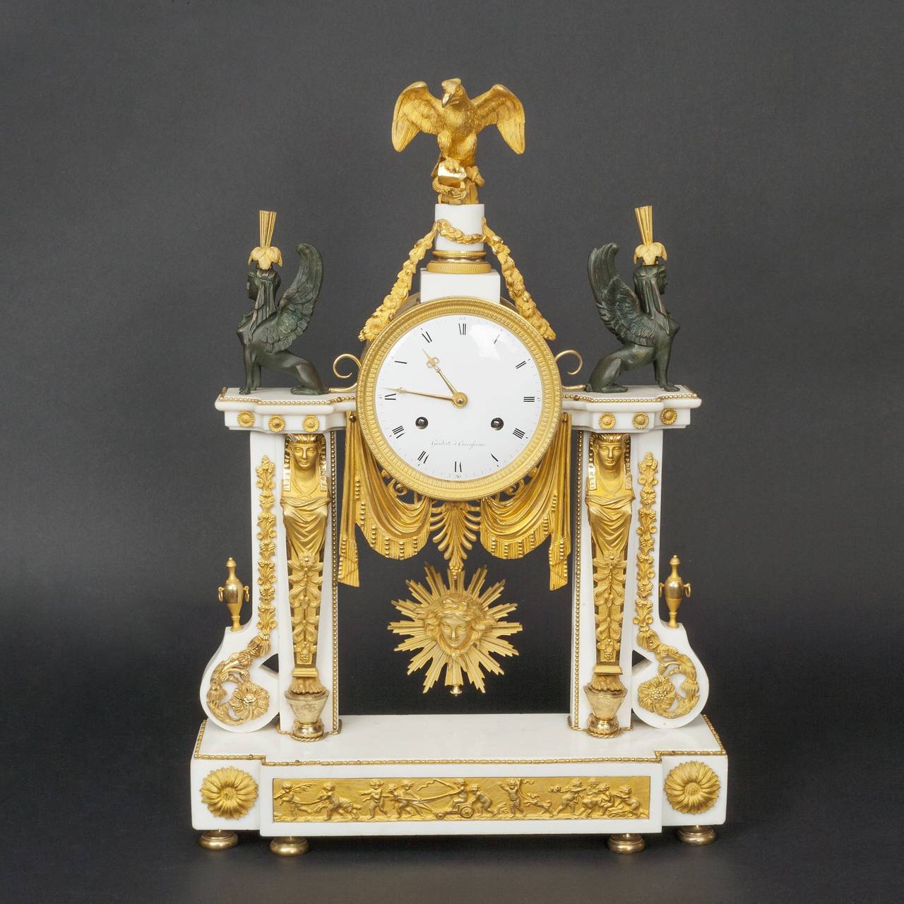 Marble and Gilt Bronze Portico Pendulum Clock, 19th Century