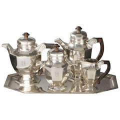 Vintage Silver and Rosewood Tea Coffee Service, Art Deco Period