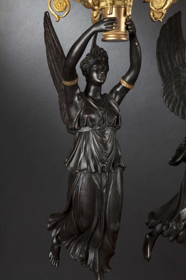 Large Bronze Three-Piece Clock Garniture, Empire Style In Good Condition In Paris, FR