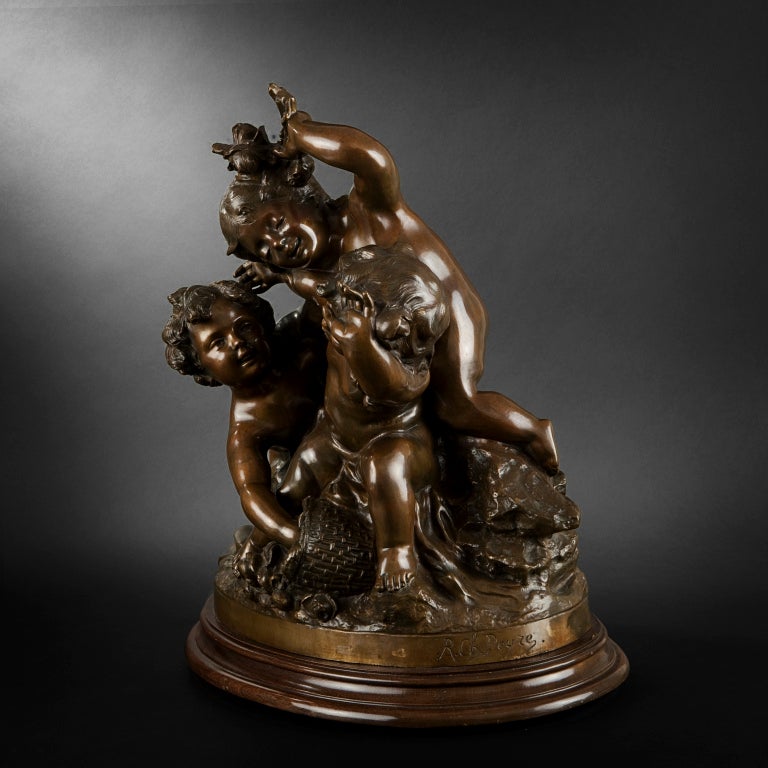 Raphaël Charles PEYRE. Three Putti Playing with a Flower Basket