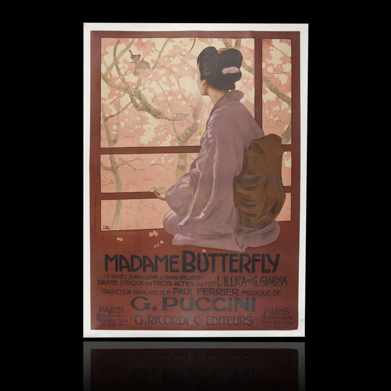 Leopoldo METLICOVITZ (1868-1944)

Madame Butterfly, drame lyrique en 3 actes (... Lyrical Drama in 3 Acts). Music by Giacomo Puccini
Poster, G. Riccordi editor, Milan.
Color lithograph
Height: 144 cm (56-1/2 in.) - Width: 101 cm (39-3/4