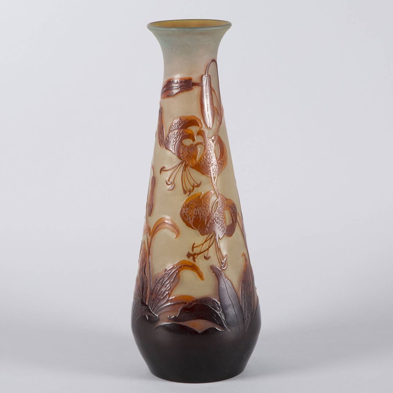 20th Century Emile Gallé, Truncated Cone-Shaped Vase in Double Layered Glass For Sale