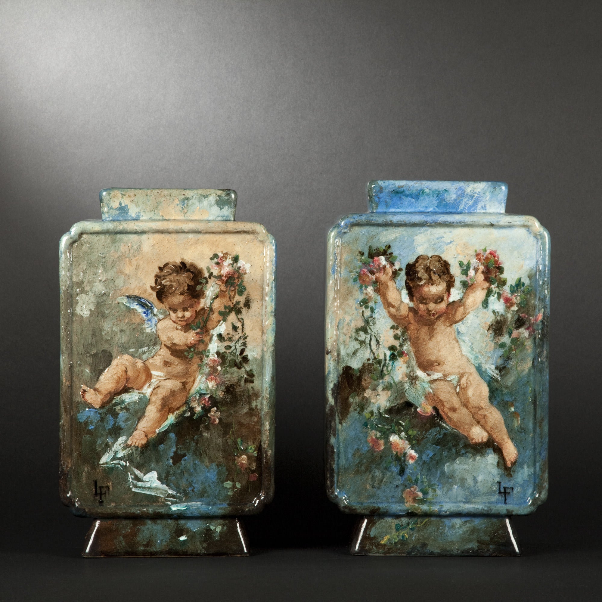 Gien. Dominique Grenet and Félix Lafond, Pair of vases For Sale