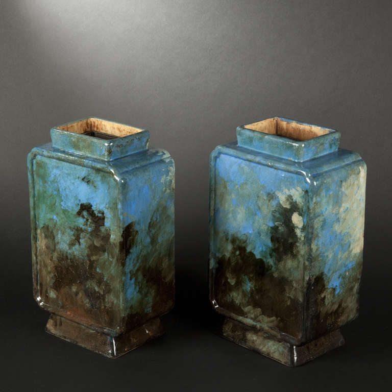 Gien. Dominique Grenet and Félix Lafond, Pair of vases For Sale 1