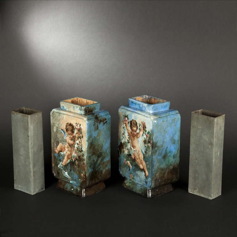 Gien. Dominique Grenet and Félix Lafond, Pair of vases For Sale 2