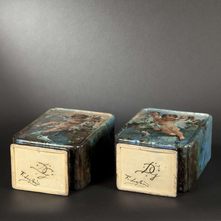 Gien. Dominique Grenet and Félix Lafond, Pair of vases For Sale 3