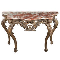 Carved wood and formerly silvered console table, Louis XV Period