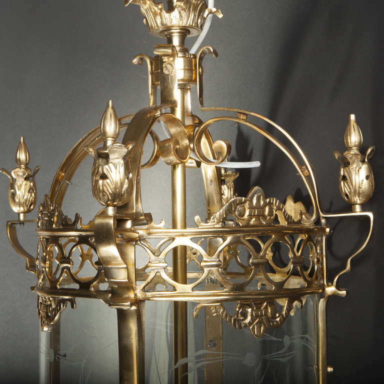 Pair of Gilt Bronze and Glass Lanterns, 20th Century For Sale 1