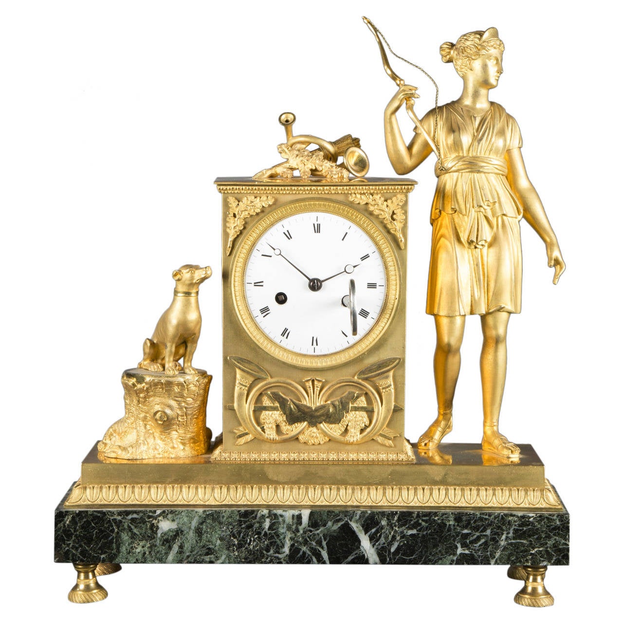 Atrributed to Ravrio Diana the Hunter Mantle Clock, Empire Period For Sale