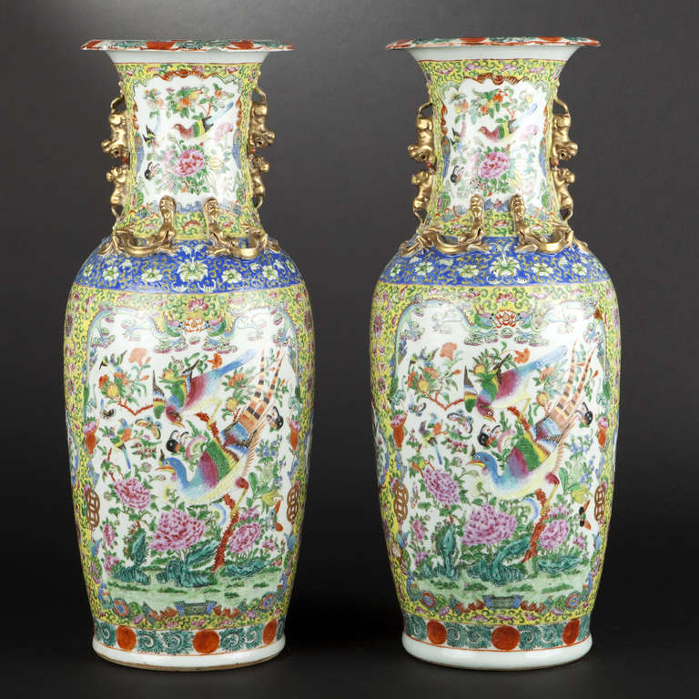 Pair Of Porcelain Vases. Guangzhou, 19th Century at 1stDibs