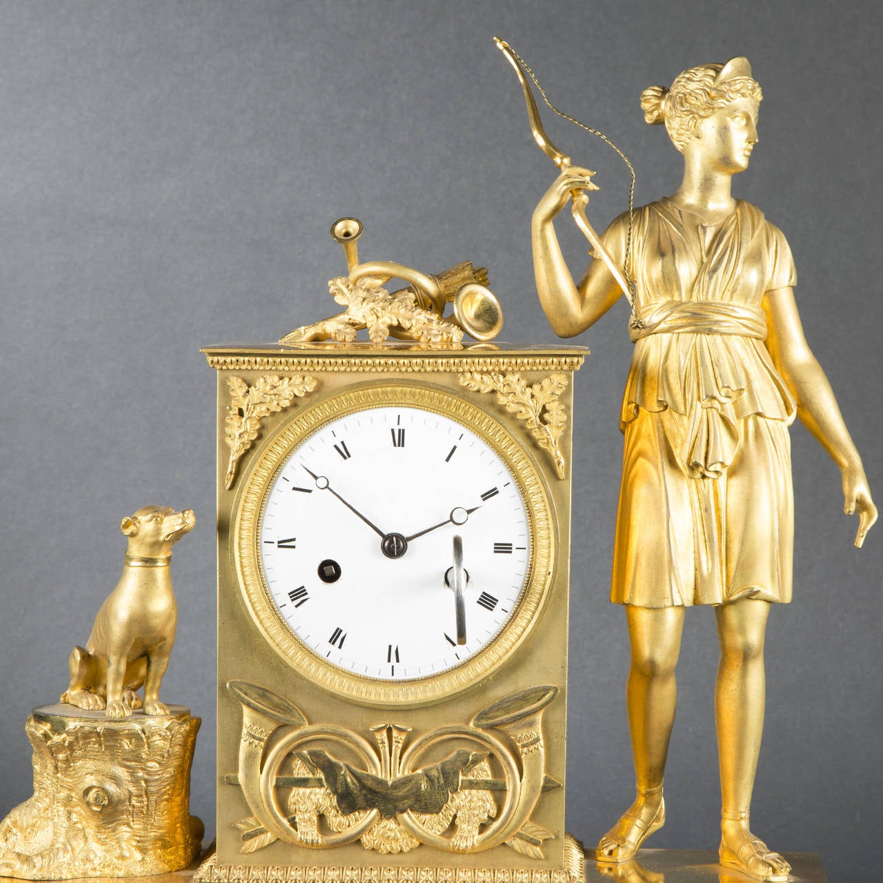 19th Century Atrributed to Ravrio Diana the Hunter Mantle Clock, Empire Period For Sale