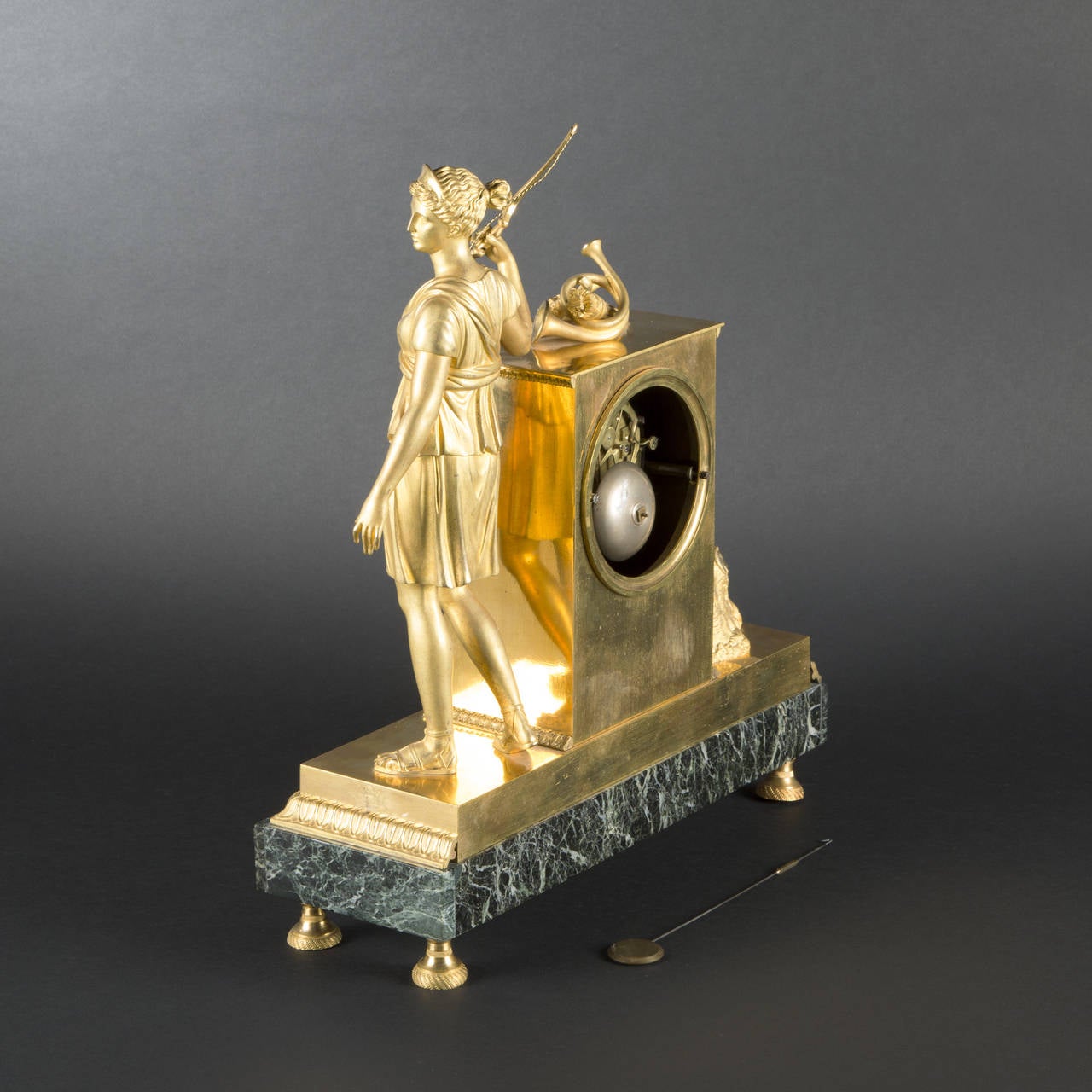 French Atrributed to Ravrio Diana the Hunter Mantle Clock, Empire Period For Sale