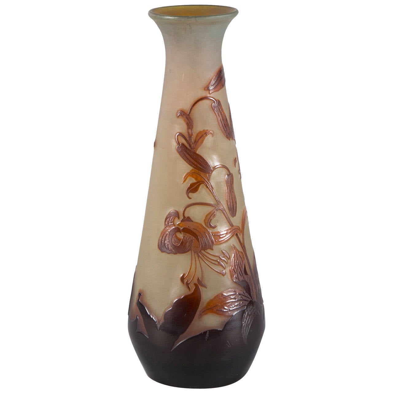 Emile Gallé, Truncated Cone-Shaped Vase in Double Layered Glass For Sale