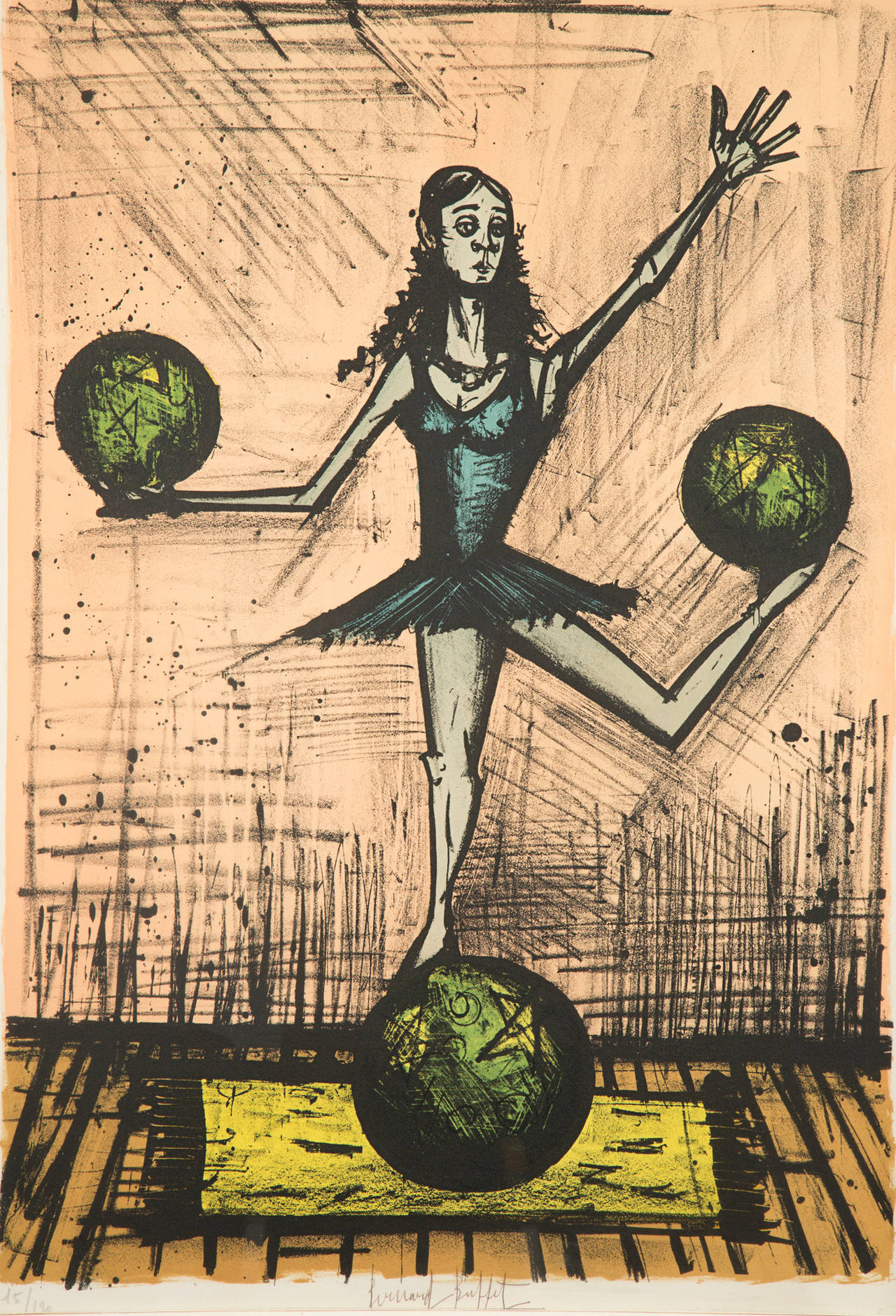Bernard BUFFET (1928-1999)
Mademoiselle X, 1968, lithograph 

Original six colors lithograph on vellum. 

Signed with ink lower middle by Bernard Buffet and numbered 15/120 with pencil lower left. 
Printing of 120. Editor F. Mourlot,