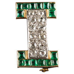 Diamond, Emerald, Platinum and Gold Brooch
