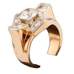 Vintage Gold tank ring set with diamonds