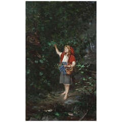 Antique Paul Merwart Little Red Riding Hood Painting