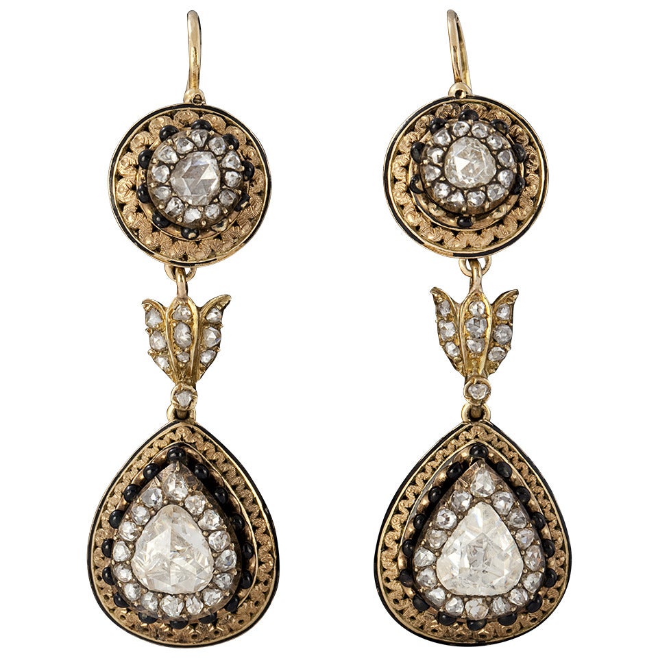 Pair of Gold and Diamond Pendant Earrings For Sale
