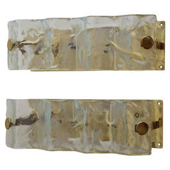 Leucos Set of Four Sconces in Glass and Golden Brass, circa 2000 Italy