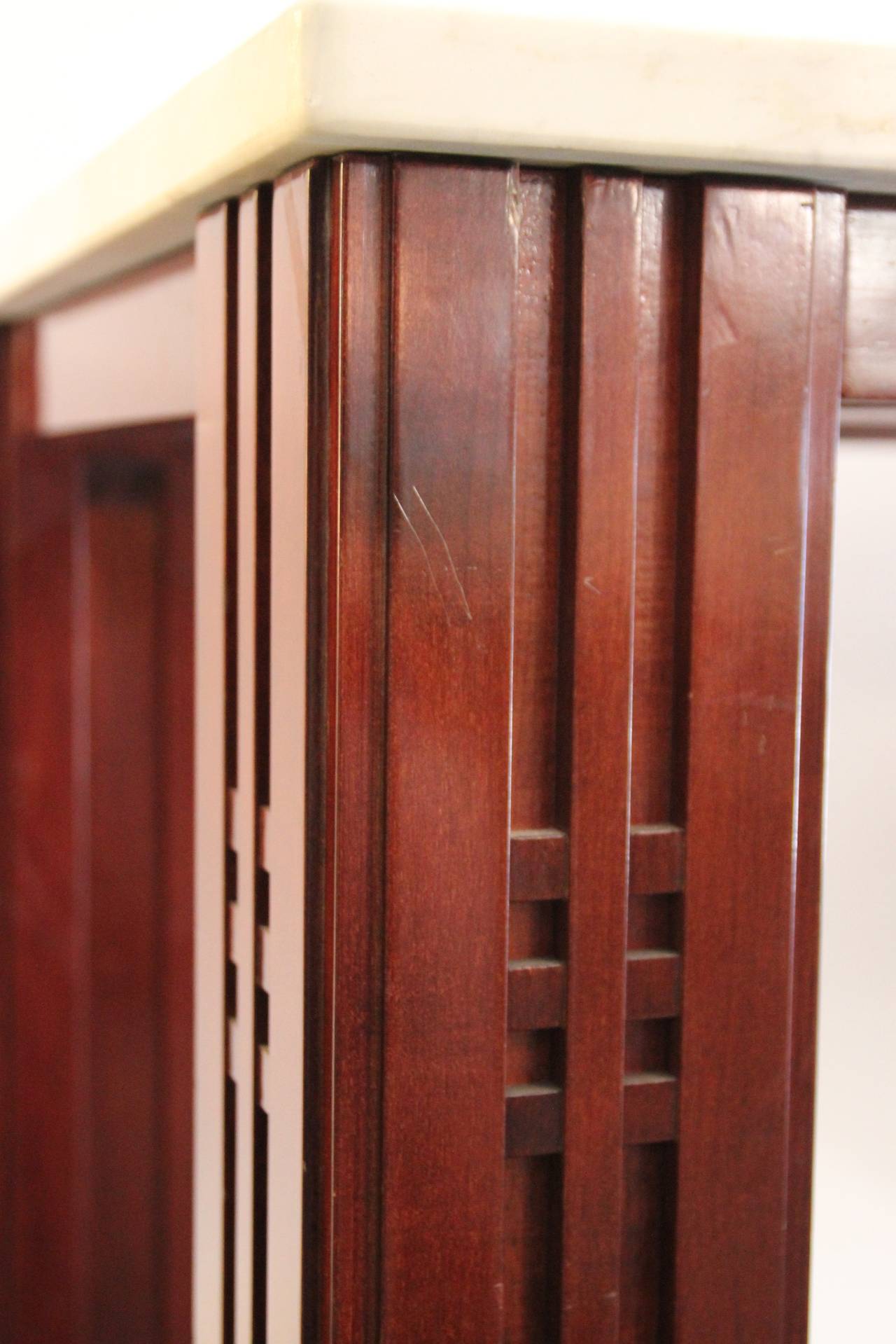 Mid-Century Modern Console by Giorgetti in Mahogany and Carrara Marble, circa 1980 Italy