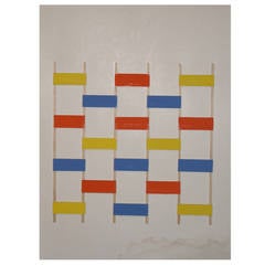 Painting by Albert Chubac, Wood Collage, circa 1980, Signed 9