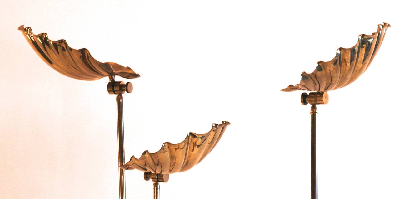 Pair of floor lamps,
Golden brass,
Circa 1970, Italy.
Height: 205 cm, diameter 27 cm.